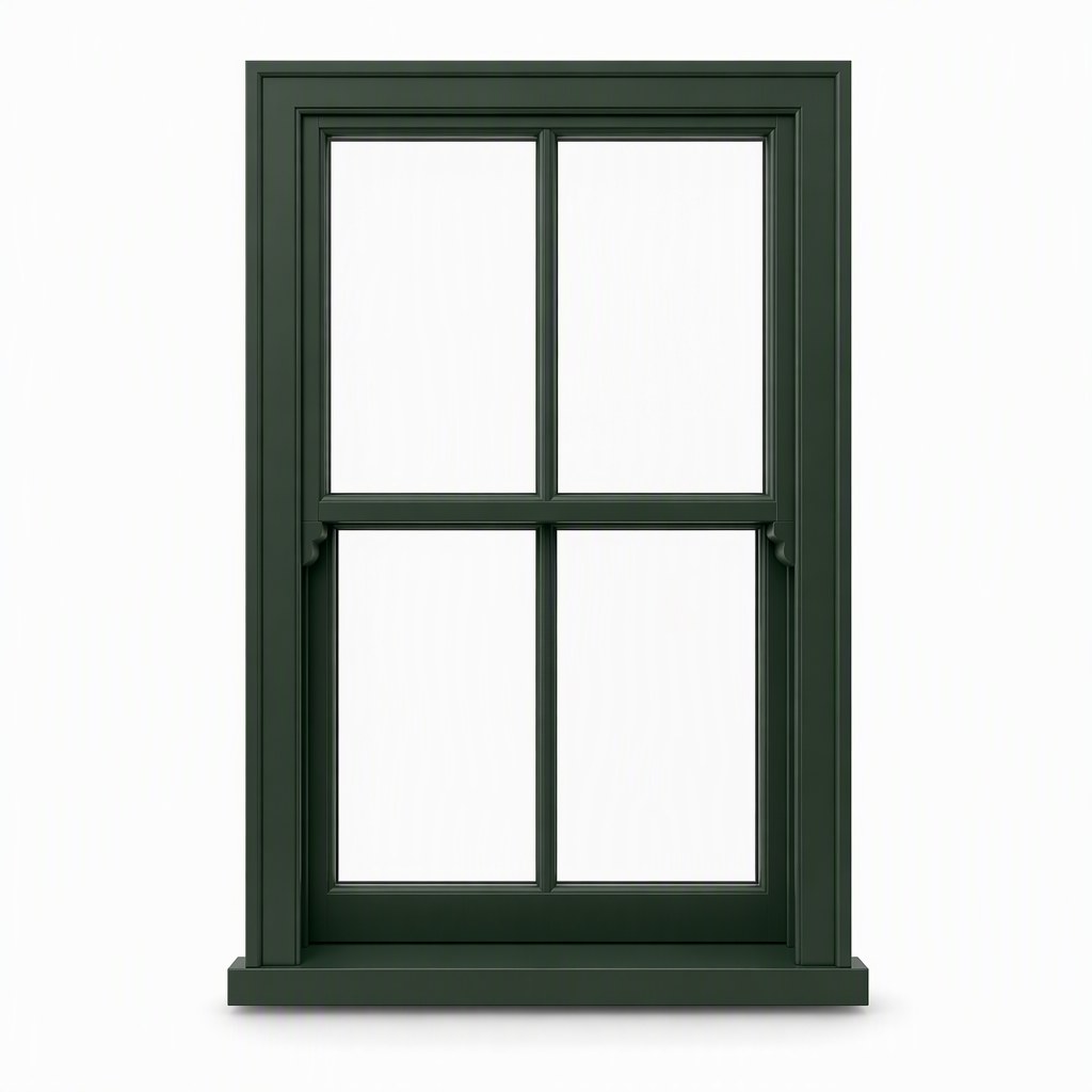 Traditional green aluminium-clad timber sash window finish