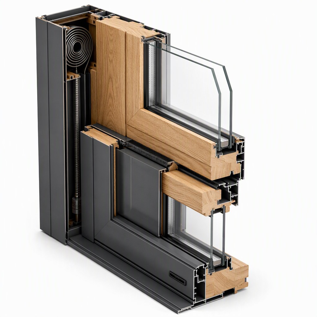 Construction detail of a timber-core aluminium-clad sash window profile